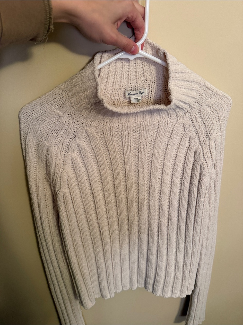 American Eagle Outfitters Cream Ribbed Turtleneck Sweater